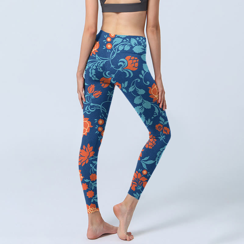 Buddha Stones ​​Stahl Blau Rot Tulpen Blumen Blätter Druck Gym Leggings frauen Yoga Hosen - image 5