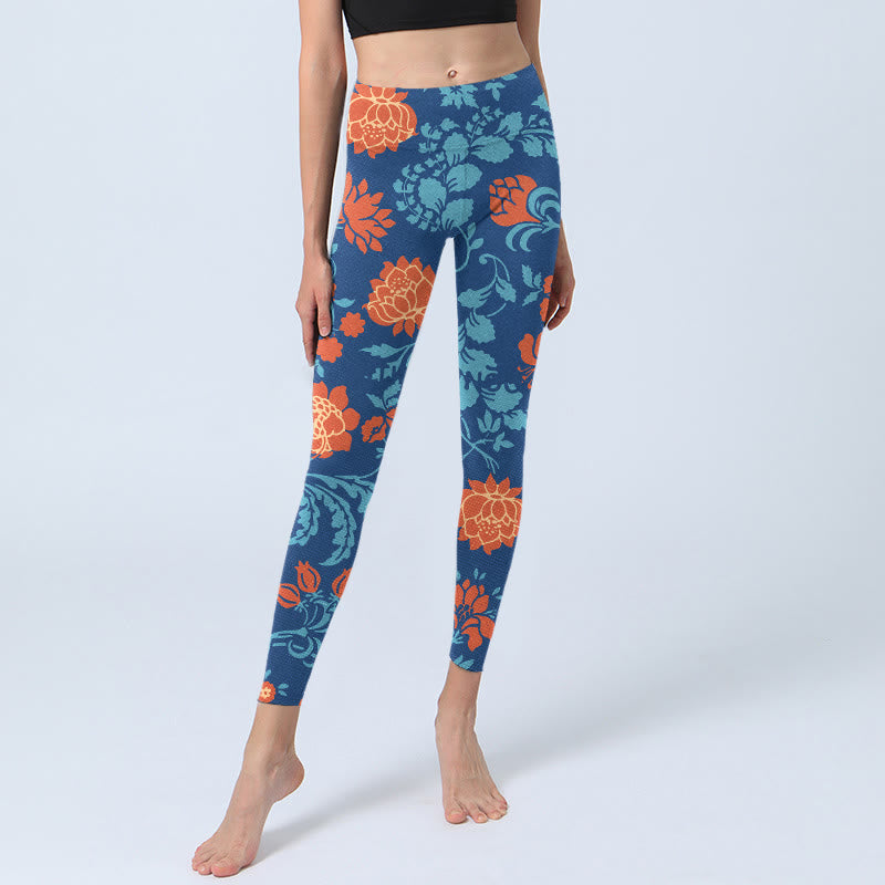 Buddha Stones ​​Stahl Blau Rot Tulpen Blumen Blätter Druck Gym Leggings frauen Yoga Hosen - image 5