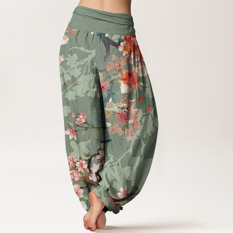 Buddha Stones, rot, rosa, blühende Blumen, üppige Zweige, Haremshose für Damen mit elastischer Taille - image 3
