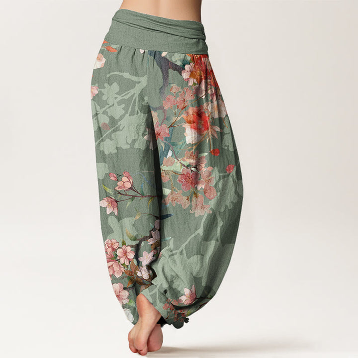 Buddha Stones, rot, rosa, blühende Blumen, üppige Zweige, Haremshose für Damen mit elastischer Taille - image 3