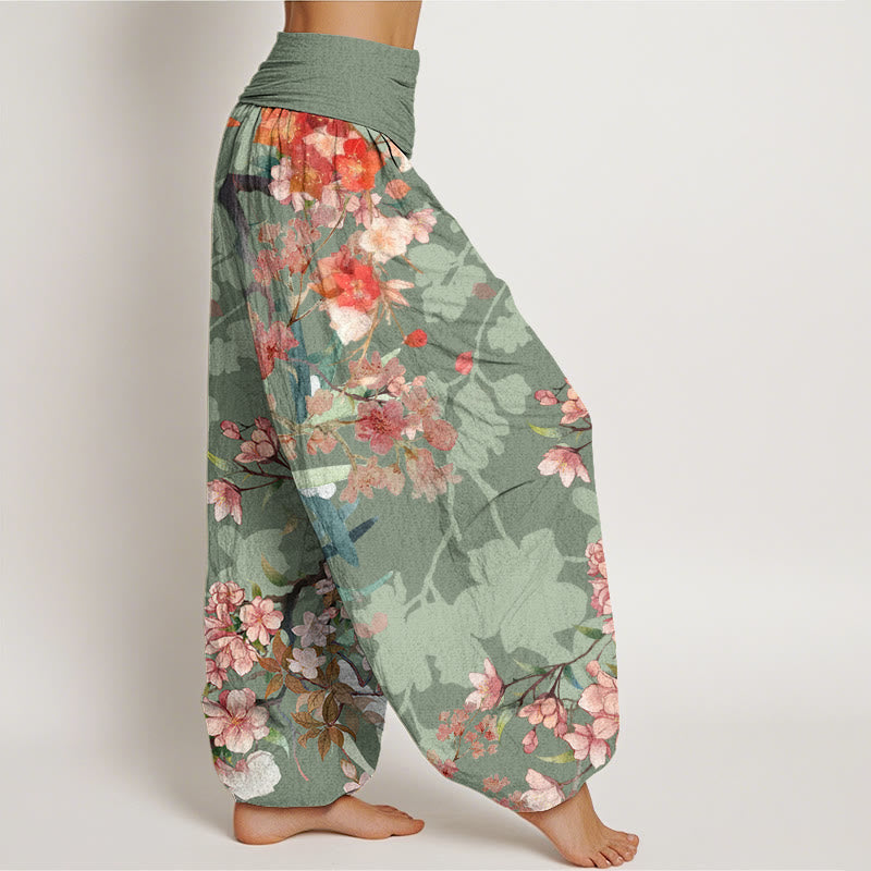 Buddha Stones, rot, rosa, blühende Blumen, üppige Zweige, Haremshose für Damen mit elastischer Taille - image 2