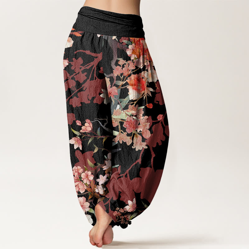 Buddha Stones, rot, rosa, blühende Blumen, üppige Zweige, Haremshose für Damen mit elastischer Taille - image 7