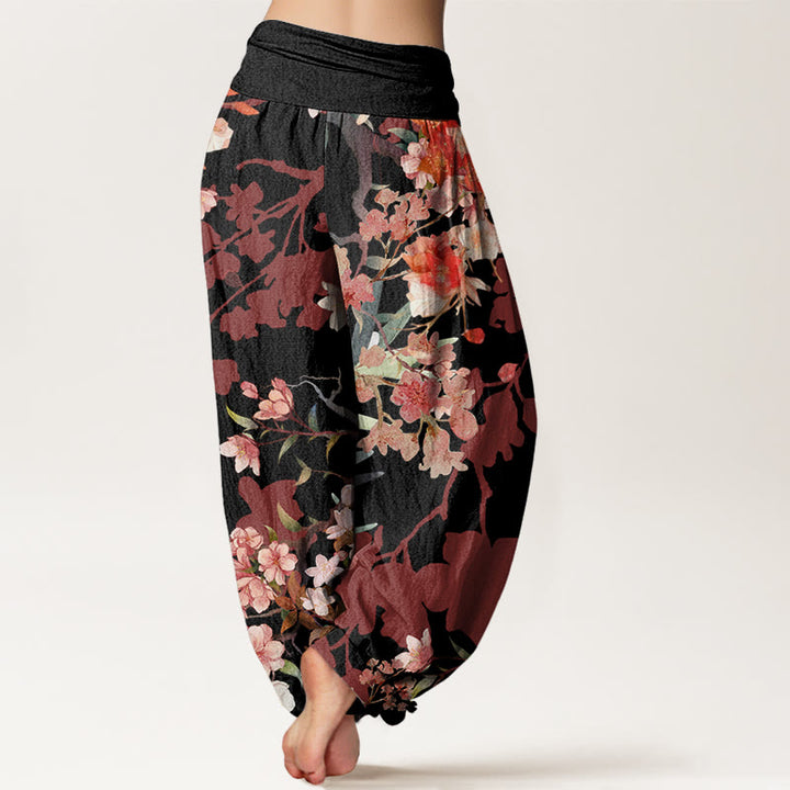 Buddha Stones, rot, rosa, blühende Blumen, üppige Zweige, Haremshose für Damen mit elastischer Taille - image 7