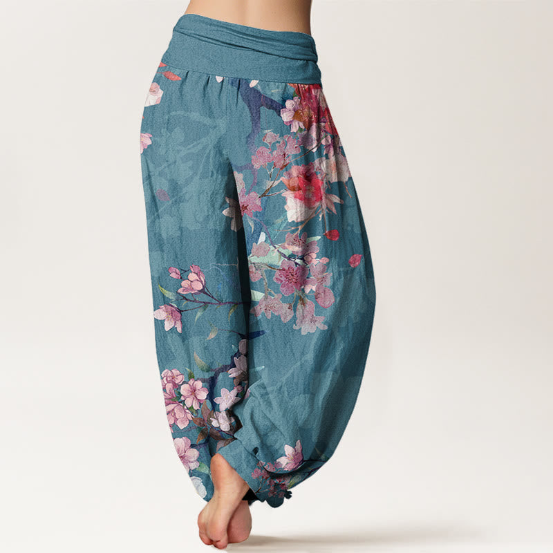 Buddha Stones, rot, rosa, blühende Blumen, üppige Zweige, Haremshose für Damen mit elastischer Taille - image 10