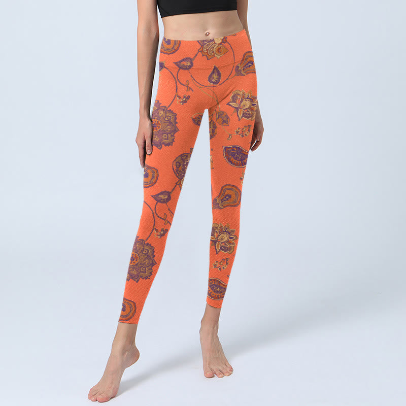 Buddha Stones Orange Ahornblätter Blumen Druck Gym Leggings Damen Yoga Hose - image 5