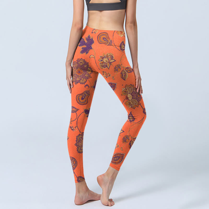Buddha Stones Orange Ahornblätter Blumen Druck Gym Leggings Damen Yoga Hose - image 5