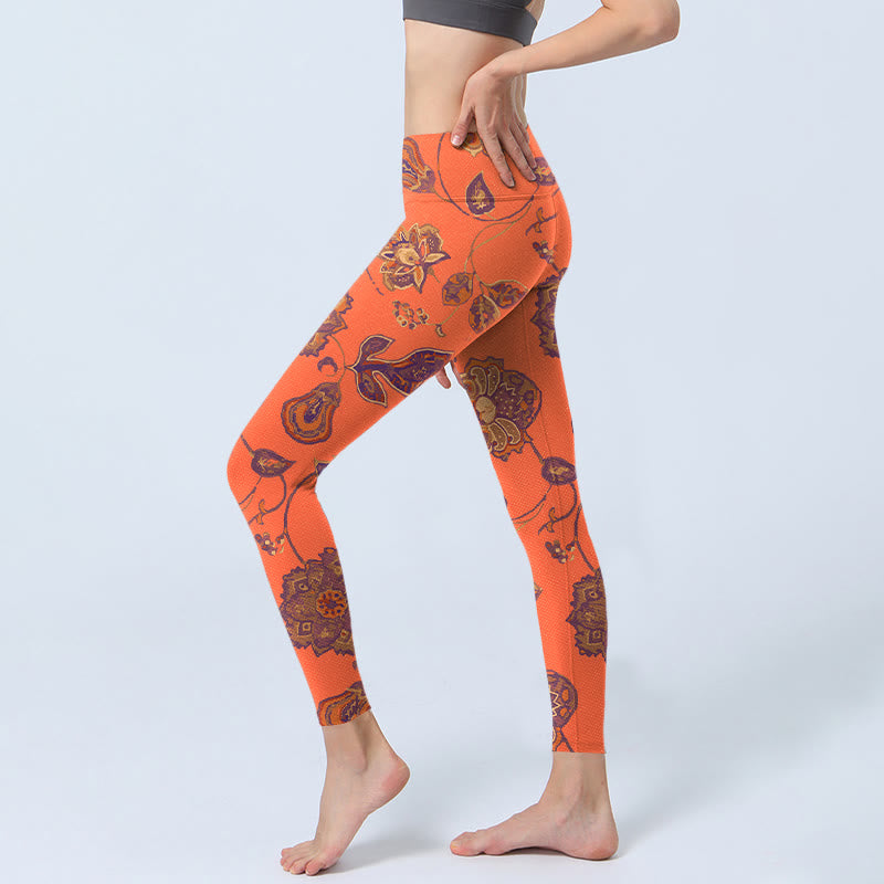 Buddha Stones Orange Ahornblätter Blumen Druck Gym Leggings Damen Yoga Hose - image 3