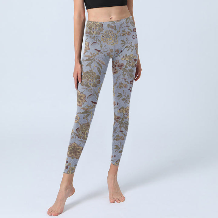 Buddha Stones Grau Grün Blätter Blumen Print Gym Leggings Damen Yoga Hose - image 6