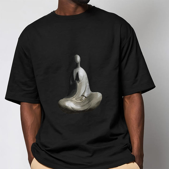 Buddha Stones ​​Grau Formloses Buddha Muster Baumwolle T-Shirt - image 9