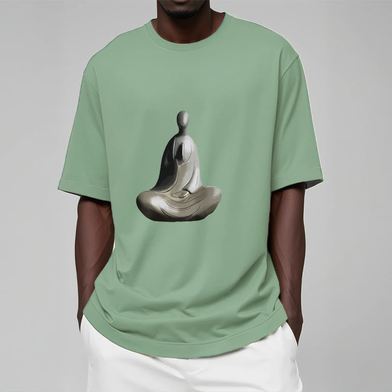Buddha Stones ​​Grau Formloses Buddha Muster Baumwolle T-Shirt - image 15