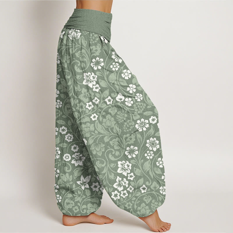 Haremshose mit Buddha Stones, kleinen Blumen und ineinander verschlungenen Zweigen für Damen mit elastischer Taille - image 2