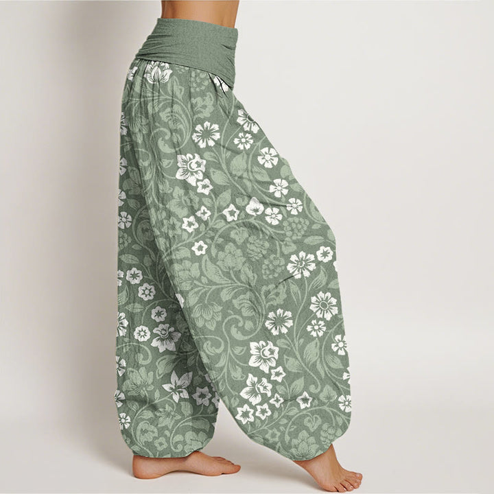 Haremshose mit Buddha Stones, kleinen Blumen und ineinander verschlungenen Zweigen für Damen mit elastischer Taille - image 2