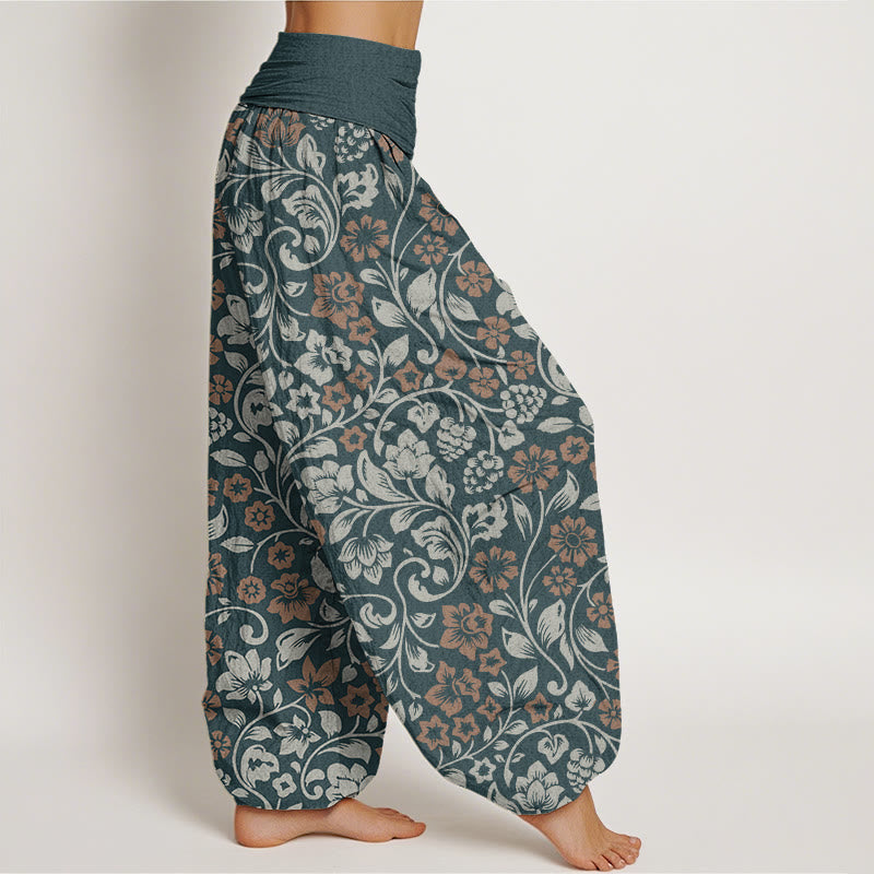 Haremshose mit Buddha Stones, kleinen Blumen und ineinander verschlungenen Zweigen für Damen mit elastischer Taille - image 6