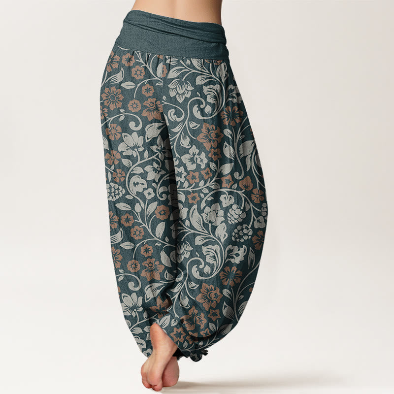 Haremshose mit Buddha Stones, kleinen Blumen und ineinander verschlungenen Zweigen für Damen mit elastischer Taille - image 7