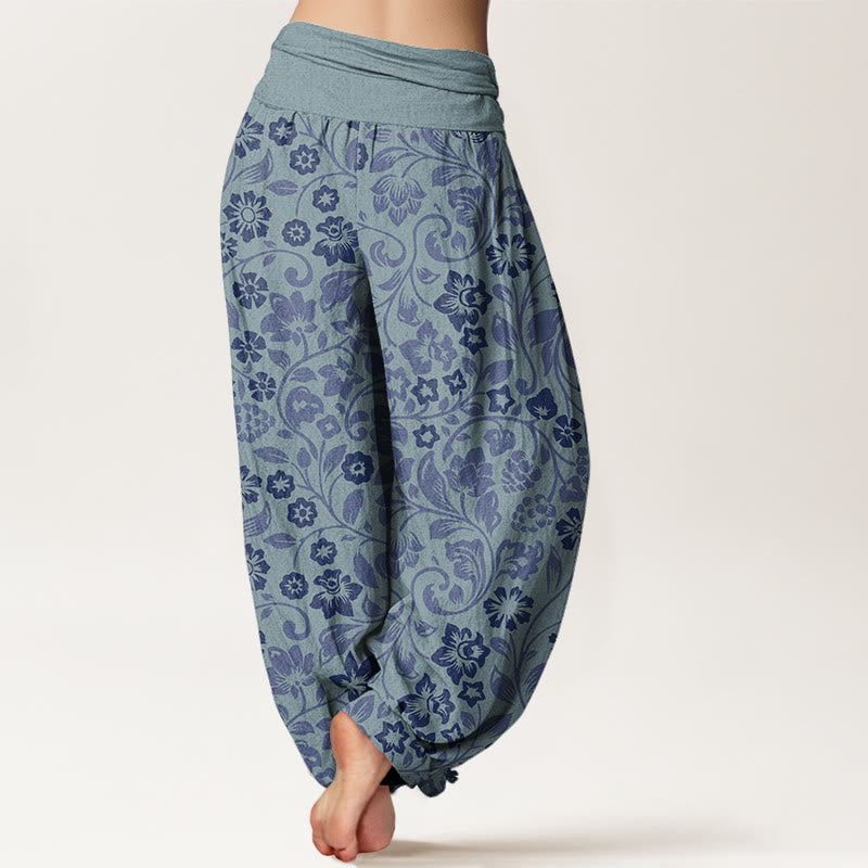 Haremshose mit Buddha Stones, kleinen Blumen und ineinander verschlungenen Zweigen für Damen mit elastischer Taille - image 10