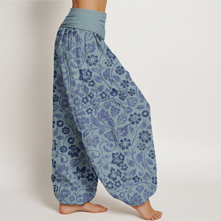 Haremshose mit Buddha Stones, kleinen Blumen und ineinander verschlungenen Zweigen für Damen mit elastischer Taille - image 9