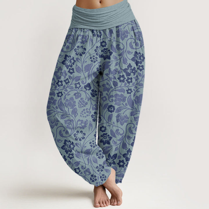 Haremshose mit Buddha Stones, kleinen Blumen und ineinander verschlungenen Zweigen für Damen mit elastischer Taille - Stahlblau - US22， UK/AU26，EU54 (6XL) - image 8
