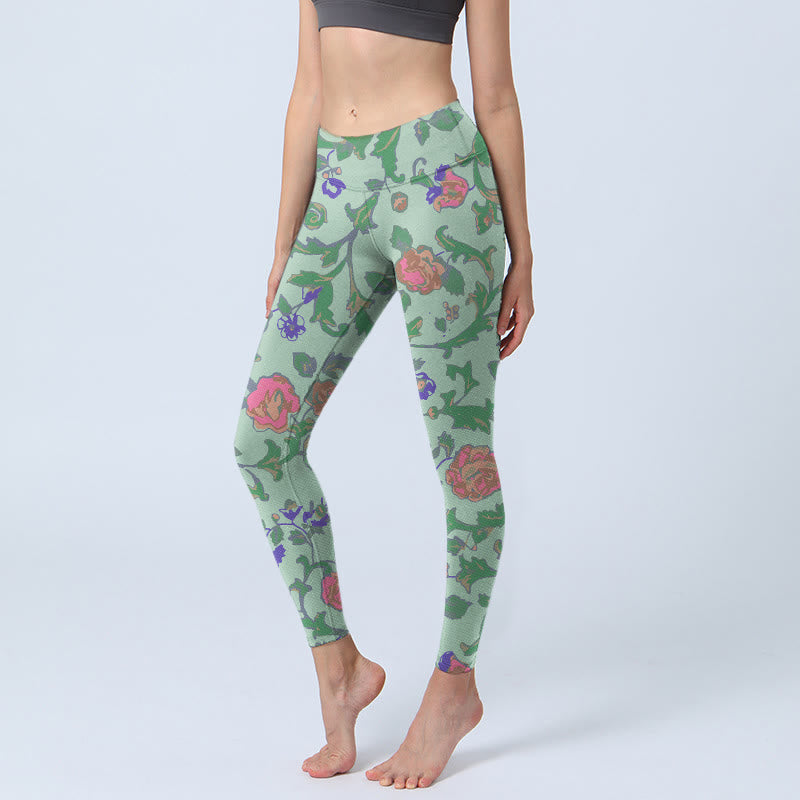 Buddha Stones ​​Grün Rot Rosen Grün Blätter Druck Gym Leggings frauen Yoga Hosen - DunkelMeergrün - US18， UK/AU22，EU50 (4XL) - image 1