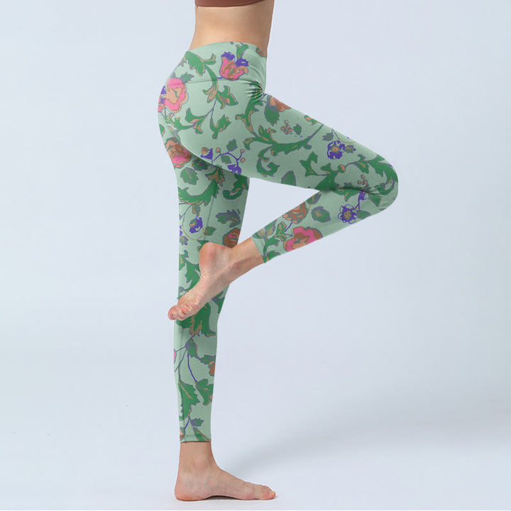 Buddha Stones ​​Grün Rot Rosen Grün Blätter Druck Gym Leggings frauen Yoga Hosen - image 3