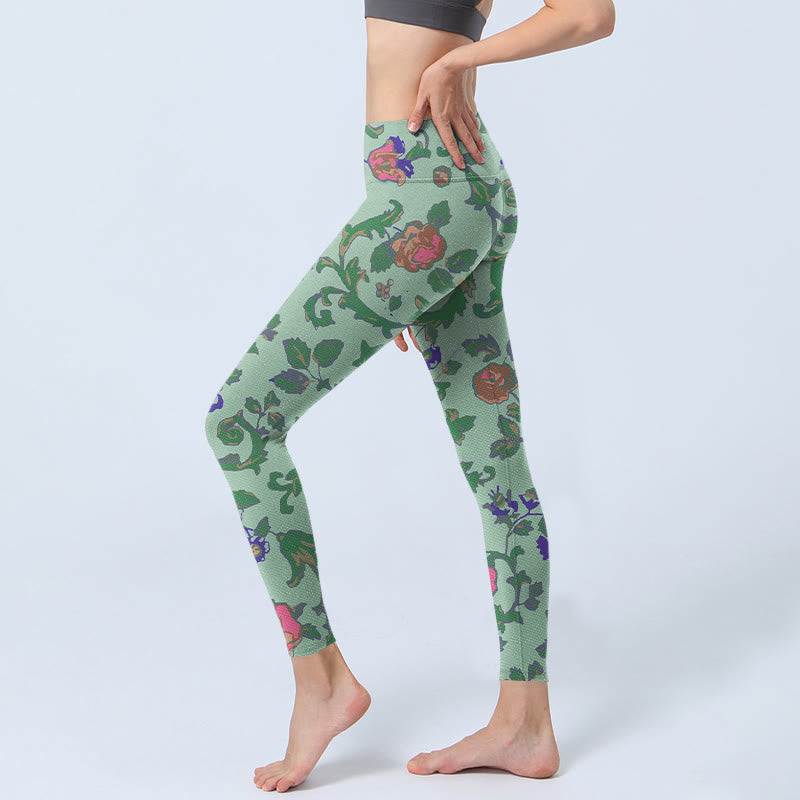 Buddha Stones ​​Grün Rot Rosen Grün Blätter Druck Gym Leggings frauen Yoga Hosen - image 3