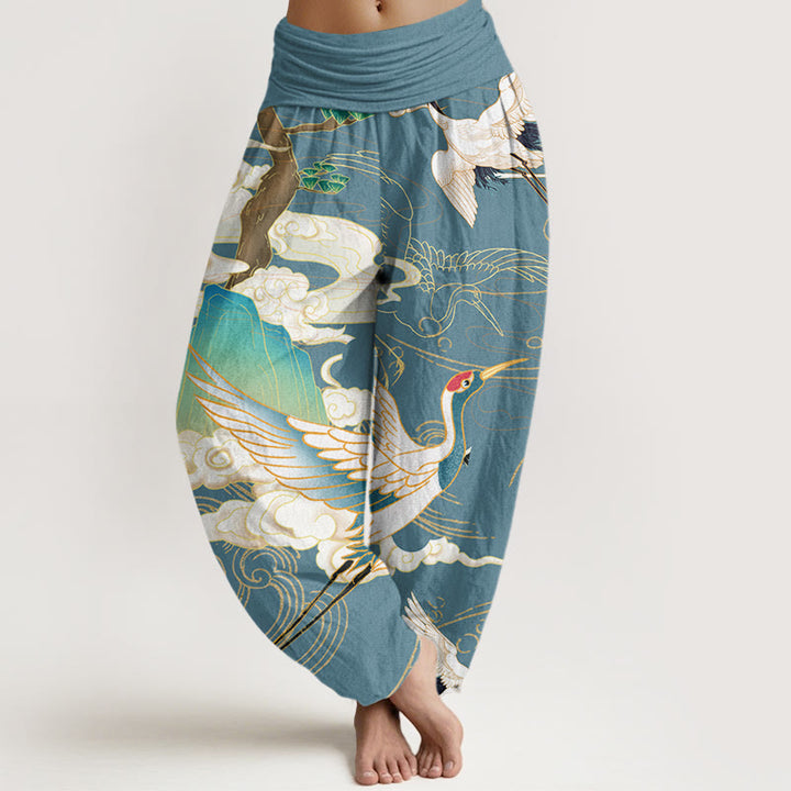 Buddha Stones, fliegende Kraniche, glückverheißende Wolken, Baum, Haremshose mit elastischer Taille für Damen - CadetBlue - US22， UK/AU26，EU54 (6XL) - image 8