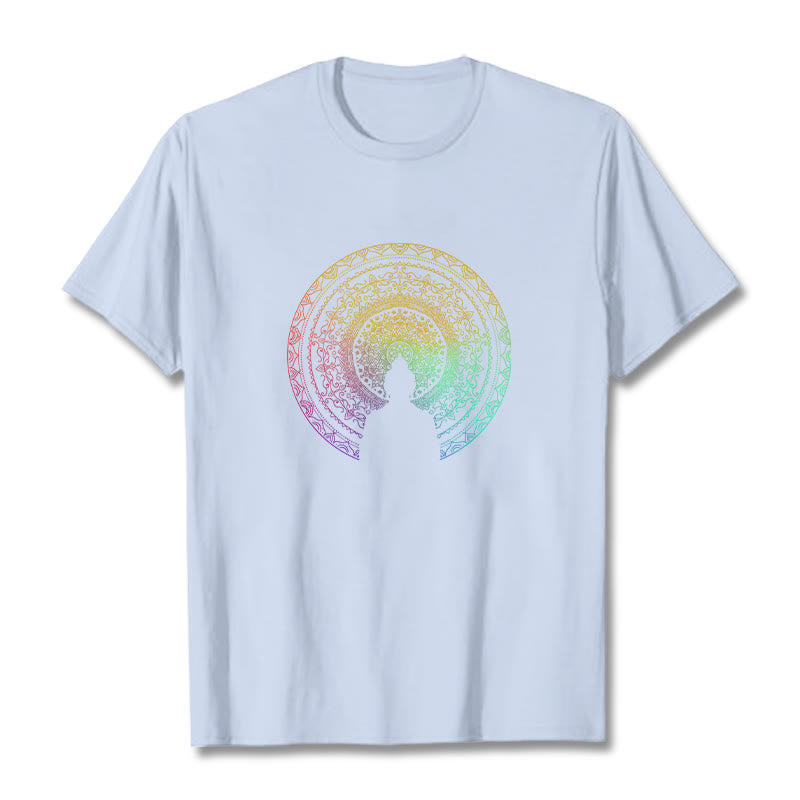 Buddha Stones ​​Bunte Farbverlauf Mandala Buddha Baumwolle T-shirt - Hellcyan - 2XL - image 14