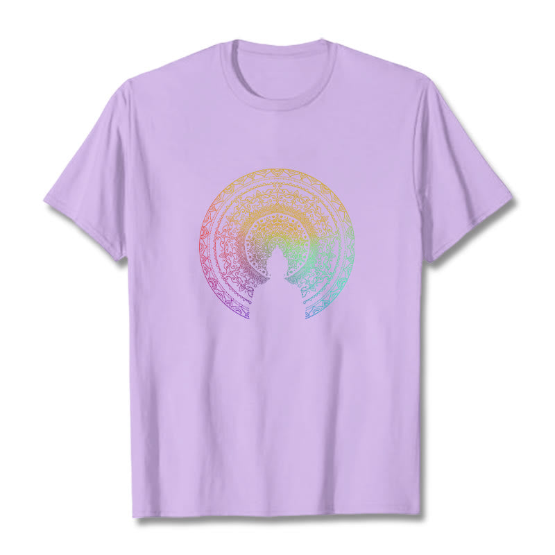 Buddha Stones ​​Bunte Farbverlauf Mandala Buddha Baumwolle T-shirt - Pflaume - 2XL - image 16