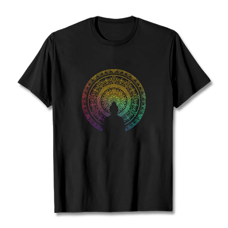Buddha Stones ​​Bunte Farbverlauf Mandala Buddha Baumwolle T-shirt - Schwarz - 2XL - image 1