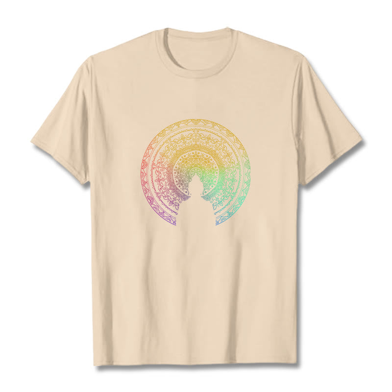 Buddha Stones ​​Bunte Farbverlauf Mandala Buddha Baumwolle T-shirt - Biskuit - 2XL - image 10