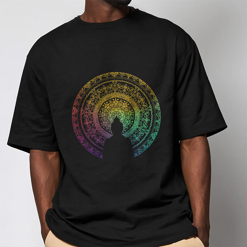 Buddha Stones ​​Bunte Farbverlauf Mandala Buddha Baumwolle T-shirt - image 1