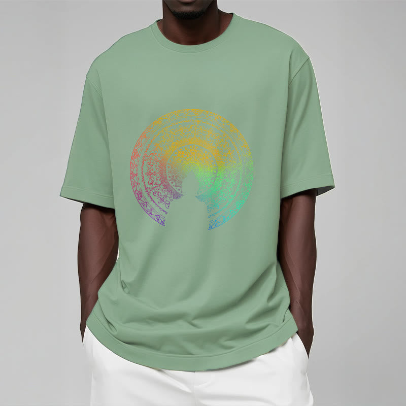 Buddha Stones ​​Bunte Farbverlauf Mandala Buddha Baumwolle T-shirt - image 14