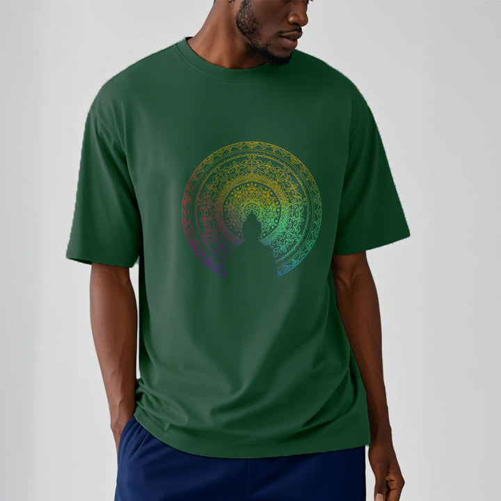 Buddha Stones ​​Bunte Farbverlauf Mandala Buddha Baumwolle T-shirt - image 6