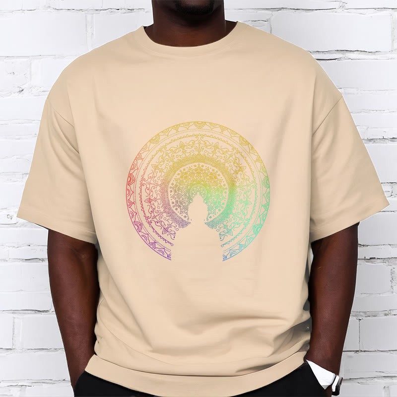 Buddha Stones ​​Bunte Farbverlauf Mandala Buddha Baumwolle T-shirt - image 12