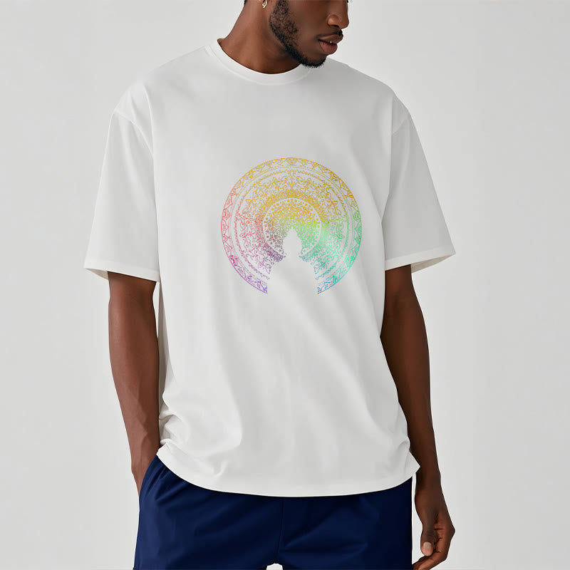 Buddha Stones ​​Bunte Farbverlauf Mandala Buddha Baumwolle T-shirt - image 9