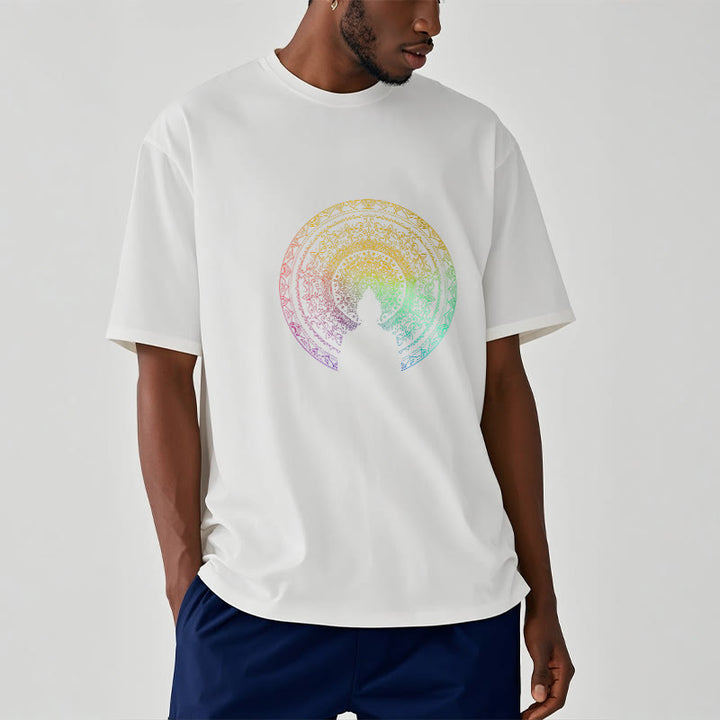 Buddha Stones ​​Bunte Farbverlauf Mandala Buddha Baumwolle T-shirt - image 9