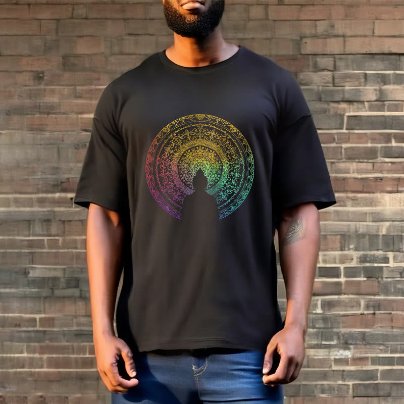 Buddha Stones ​​Bunte Farbverlauf Mandala Buddha Baumwolle T-shirt - image 2