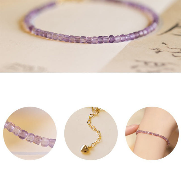 Armband „Inner Peace“ aus 14 Karat vergoldetem Kupfer mit Buddha Stones, 2,5 mm natürlicher Amethyst, ultradünn