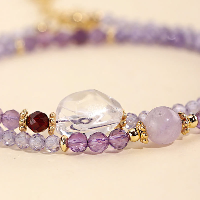 Buddha Stones 3,2 mm Amethyst Grün Rutilquarz Rosa Turmalin Weißer Kristall Spirituelles Bewusstsein Doppelwickelarmband