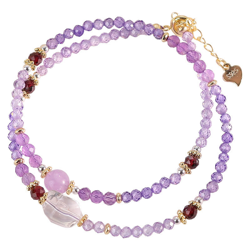 Buddha Stones 3,2 mm Amethyst Grün Rutilquarz Rosa Turmalin Weißer Kristall Spirituelles Bewusstsein Doppelwickelarmband