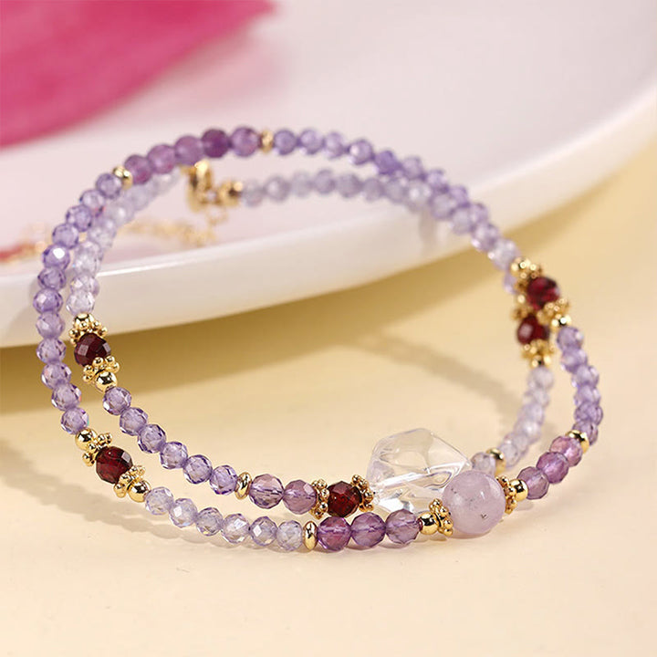 Buddha Stones 3,2 mm Amethyst Grün Rutilquarz Rosa Turmalin Weißer Kristall Spirituelles Bewusstsein Doppelwickelarmband