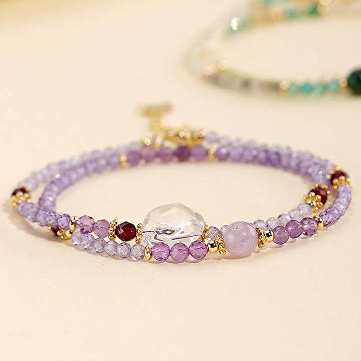 Buddha Stones 3,2 mm Amethyst Grün Rutilquarz Rosa Turmalin Weißer Kristall Spirituelles Bewusstsein Doppelwickelarmband