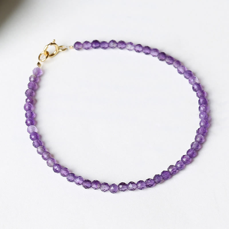 Buddha Stones , 3 mm, natürlicher Amethyst, ultradünne Perlen, 14 Karat vergoldetes Kupferarmband für spirituelles Bewusstsein