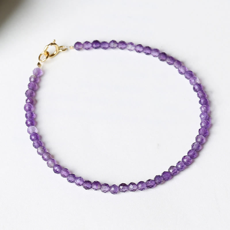 Buddha Stones , 3 mm, natürlicher Amethyst, ultradünne Perlen, 14 Karat vergoldetes Kupferarmband für spirituelles Bewusstsein