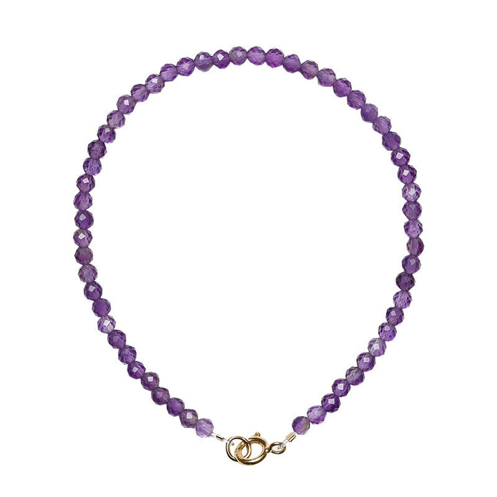 Buddha Stones , 3 mm, natürlicher Amethyst, ultradünne Perlen, 14 Karat vergoldetes Kupferarmband für spirituelles Bewusstsein