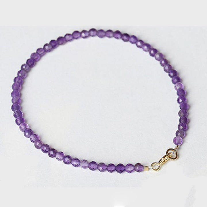 Buddha Stones , 3 mm, natürlicher Amethyst, ultradünne Perlen, 14 Karat vergoldetes Kupferarmband für spirituelles Bewusstsein