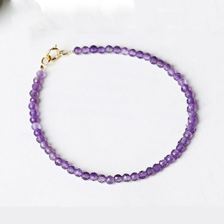 Buddha Stones , 3 mm, natürlicher Amethyst, ultradünne Perlen, 14 Karat vergoldetes Kupferarmband für spirituelles Bewusstsein