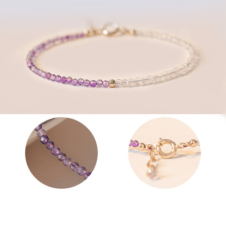 Armband „Inner Peace“ aus 14 Karat vergoldetem Kupfer mit Buddha Stones, 2,5 mm natürlicher Amethyst, ultradünn