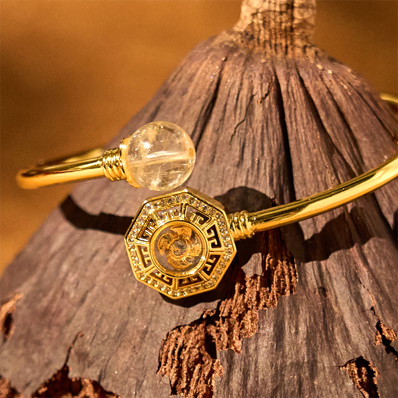 Buddha Stones, Rutilquarz, Kupfer, Messing, drehbare Windmühle, Feng Sheng Shui, Qi, Mut, Armband, Armreif - image 3