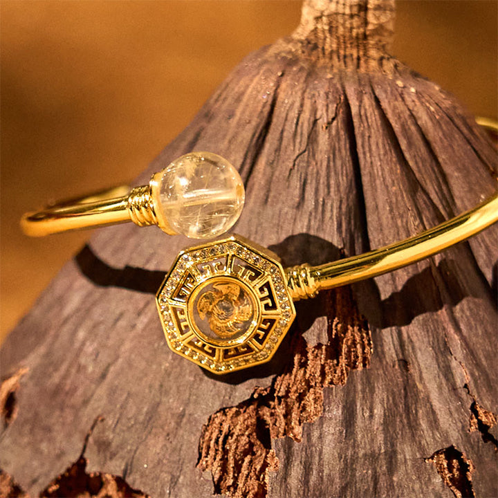 Buddha Stones, Rutilquarz, Kupfer, Messing, drehbare Windmühle, Feng Sheng Shui, Qi, Mut, Armband, Armreif - image 3