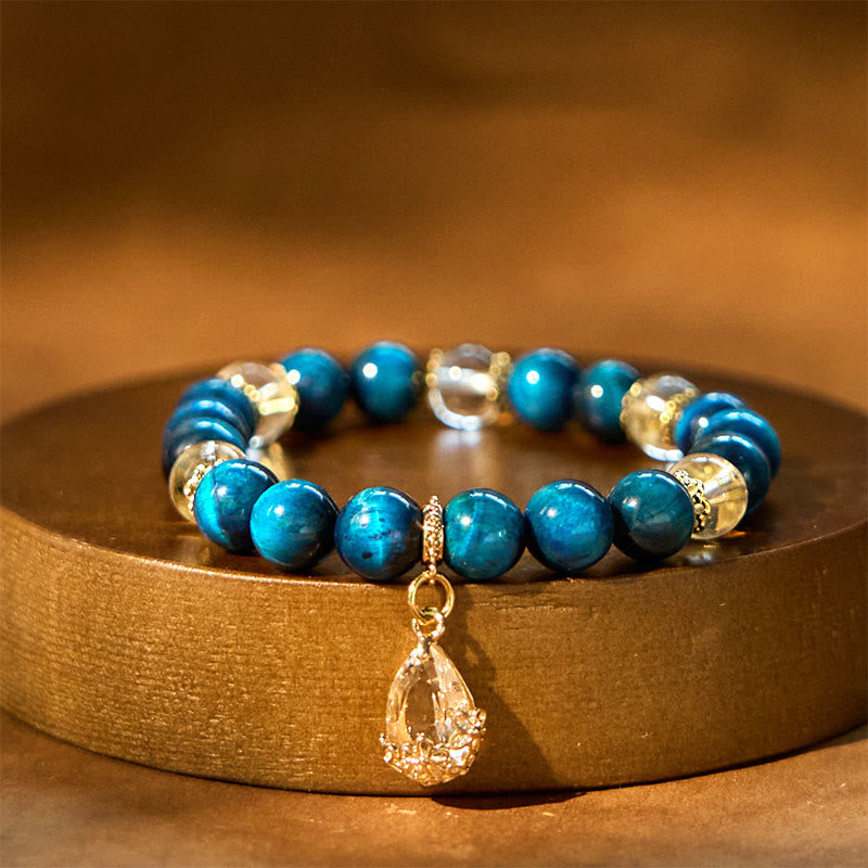 Buddha Stones Armband mit blauem Tigerauge und weißem Kristall, Wassertropfen-Stärke